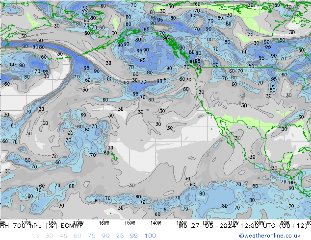 RH 700 hPa ECMWF Seg 27.05.2024 12 UTC