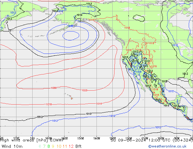 High wind areas ECMWF Dom 09.06.2024 12 UTC