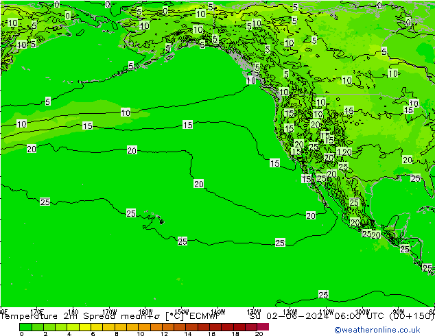 Temperatura 2m Spread ECMWF Dom 02.06.2024 06 UTC