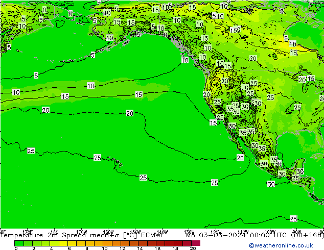 Temperature 2m Spread ECMWF Mo 03.06.2024 00 UTC