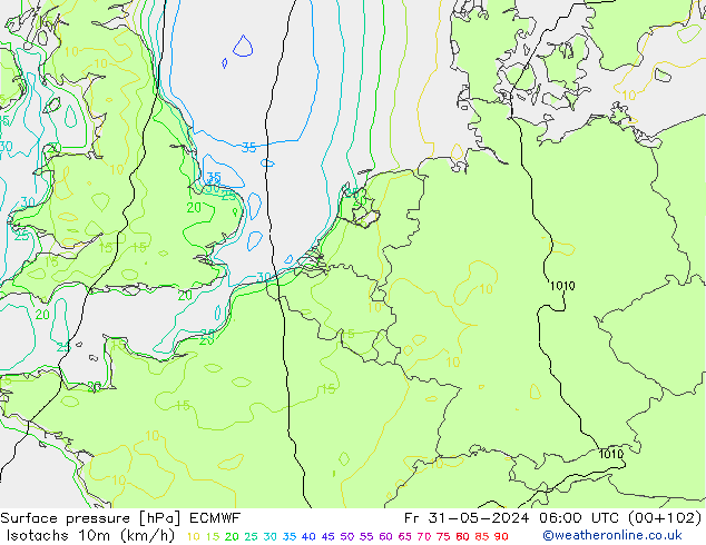 Isotachs (kph) ECMWF ven 31.05.2024 06 UTC