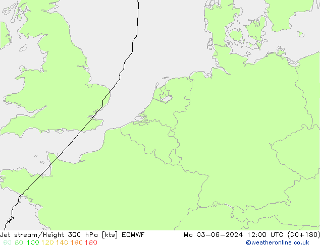 Jet stream/Height 300 hPa ECMWF Mo 03.06.2024 12 UTC