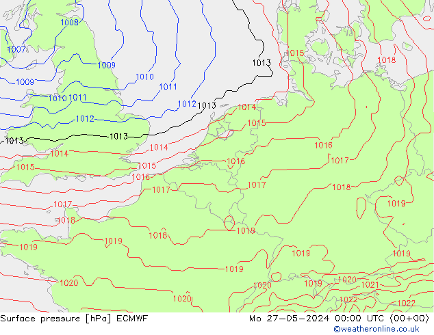 Atmosférický tlak ECMWF Po 27.05.2024 00 UTC