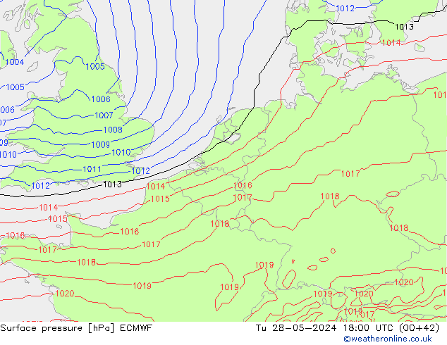 Atmosférický tlak ECMWF Út 28.05.2024 18 UTC