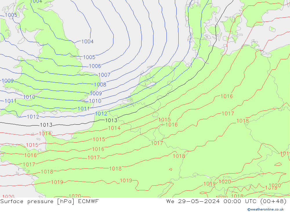 Presión superficial ECMWF mié 29.05.2024 00 UTC