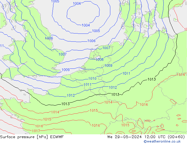 Presión superficial ECMWF mié 29.05.2024 12 UTC