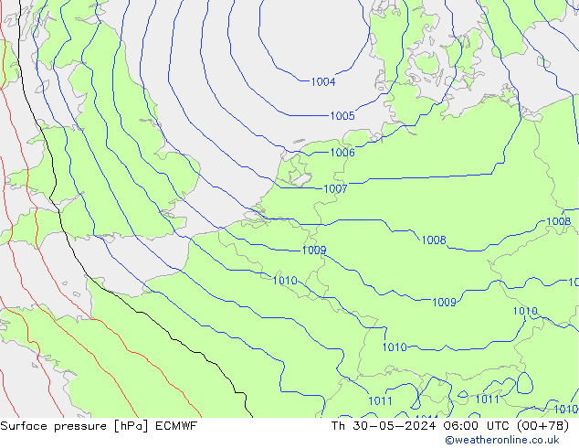 pressão do solo ECMWF Qui 30.05.2024 06 UTC