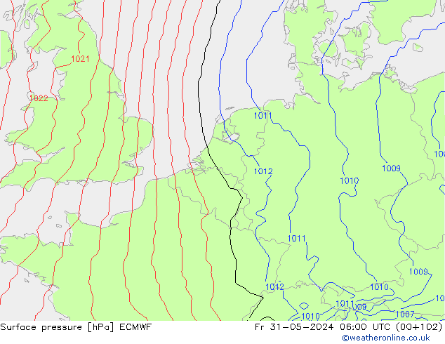 Bodendruck ECMWF Fr 31.05.2024 06 UTC