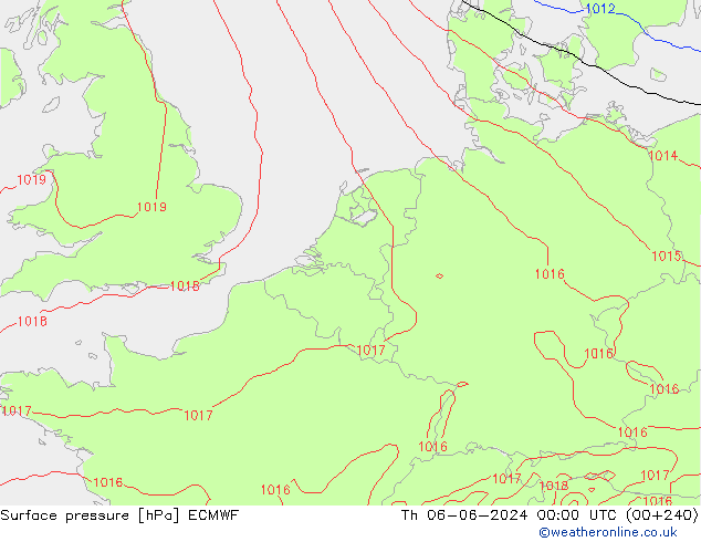 Surface pressure ECMWF Th 06.06.2024 00 UTC