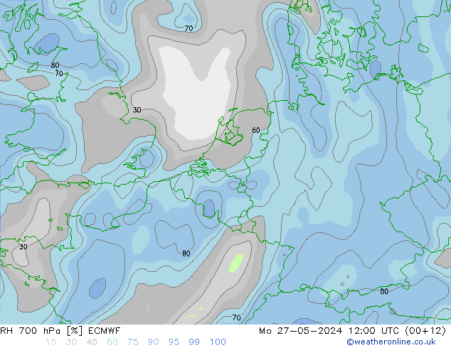 RH 700 hPa ECMWF Mo 27.05.2024 12 UTC