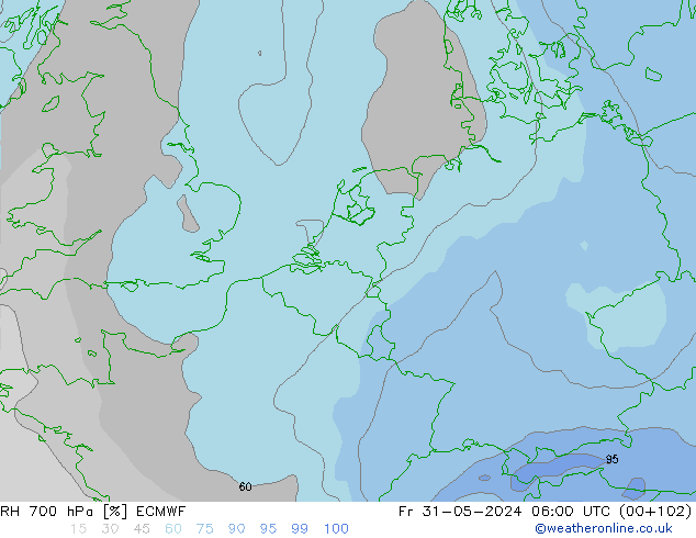 RH 700 hPa ECMWF Fr 31.05.2024 06 UTC