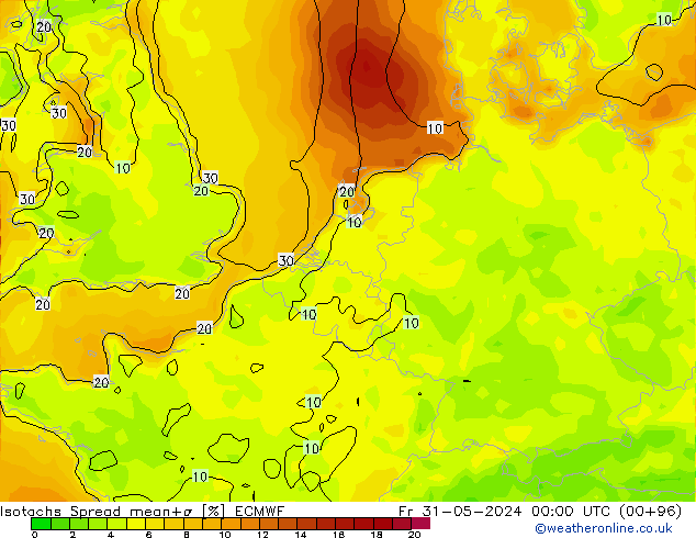 Isotachs Spread ECMWF Fr 31.05.2024 00 UTC