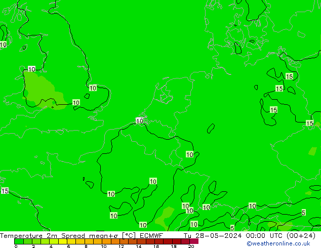 Temperaturkarte Spread ECMWF Di 28.05.2024 00 UTC