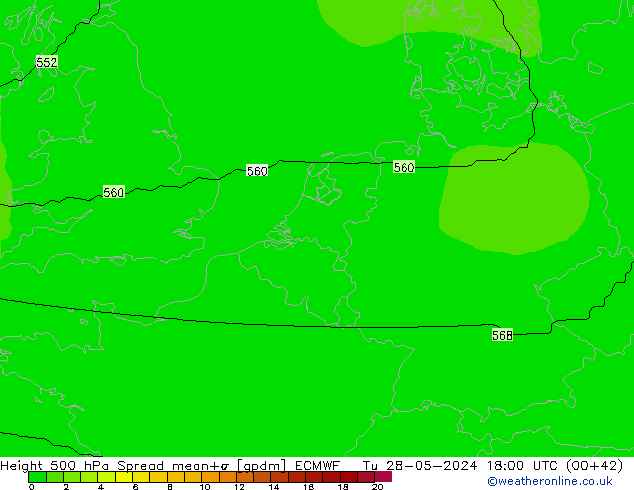 Hoogte 500 hPa Spread ECMWF di 28.05.2024 18 UTC