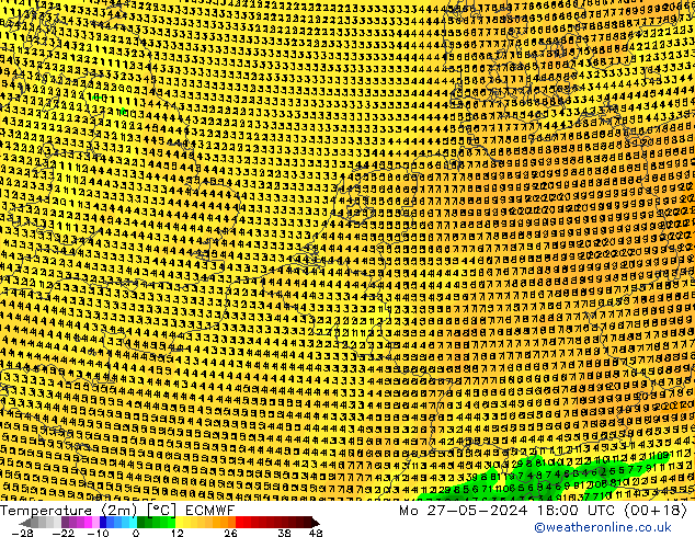 Temperatuurkaart (2m) ECMWF ma 27.05.2024 18 UTC