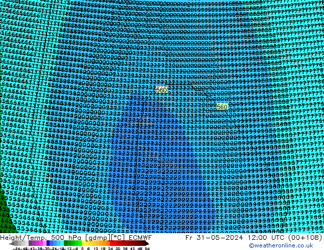 Height/Temp. 500 hPa ECMWF ven 31.05.2024 12 UTC