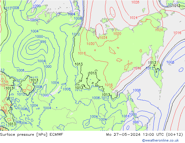 pressão do solo ECMWF Seg 27.05.2024 12 UTC