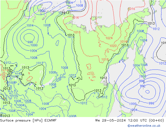 Surface pressure ECMWF We 29.05.2024 12 UTC