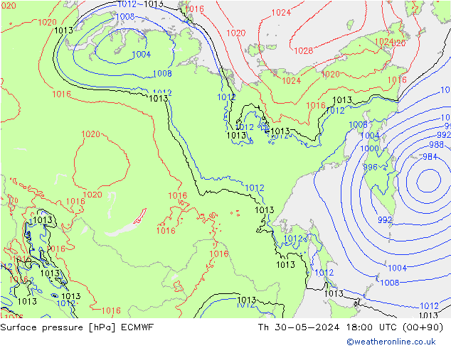 Luchtdruk (Grond) ECMWF do 30.05.2024 18 UTC