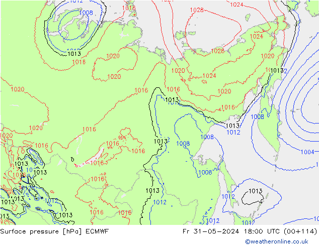 Atmosférický tlak ECMWF Pá 31.05.2024 18 UTC