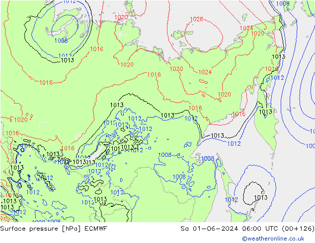 Surface pressure ECMWF Sa 01.06.2024 06 UTC