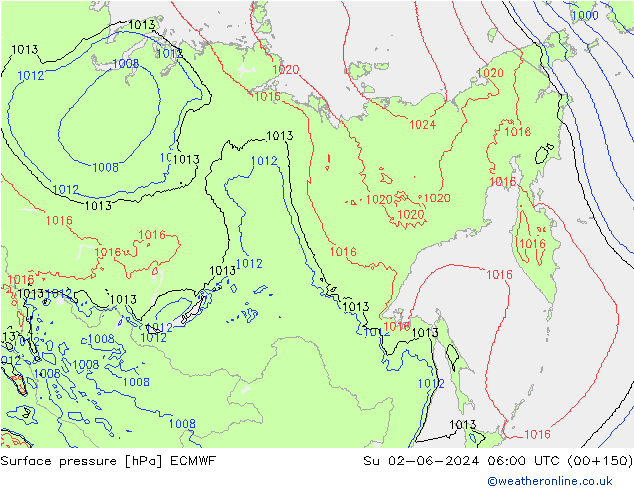 Pressione al suolo ECMWF dom 02.06.2024 06 UTC