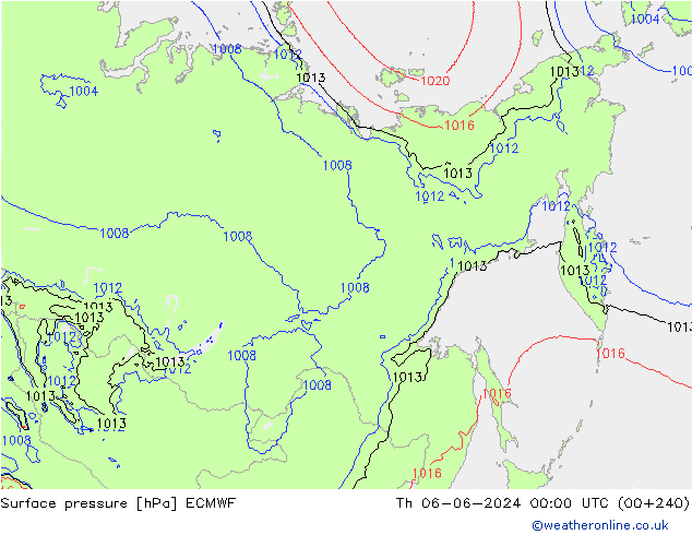 Surface pressure ECMWF Th 06.06.2024 00 UTC