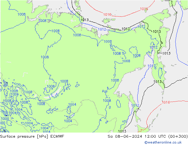 Surface pressure ECMWF Sa 08.06.2024 12 UTC