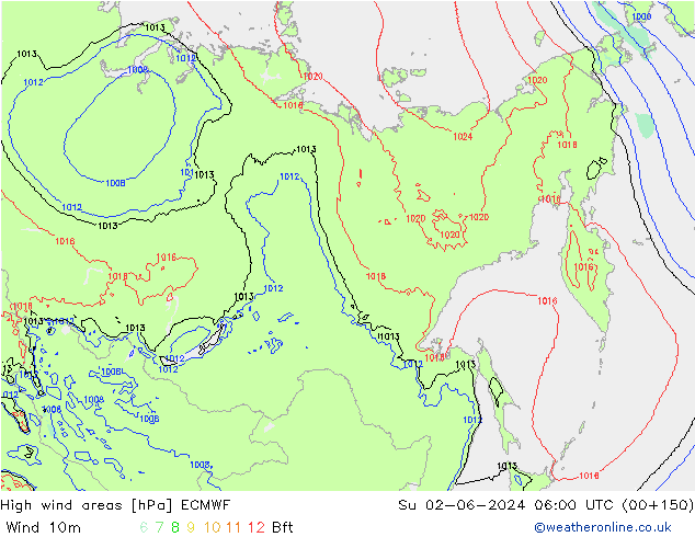 High wind areas ECMWF Ne 02.06.2024 06 UTC