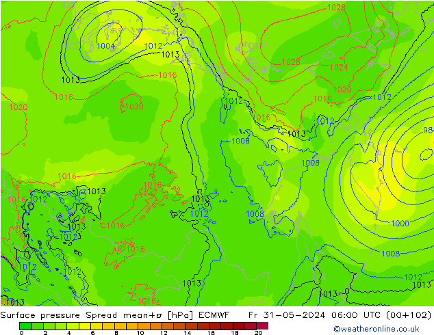 pressão do solo Spread ECMWF Sex 31.05.2024 06 UTC