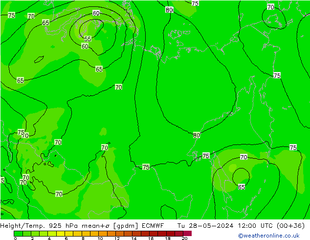 Yükseklik/Sıc. 925 hPa ECMWF Sa 28.05.2024 12 UTC