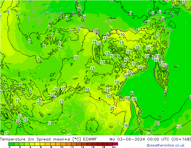 Temperature 2m Spread ECMWF Po 03.06.2024 00 UTC
