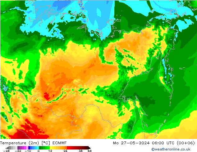 Temperatura (2m) ECMWF lun 27.05.2024 06 UTC