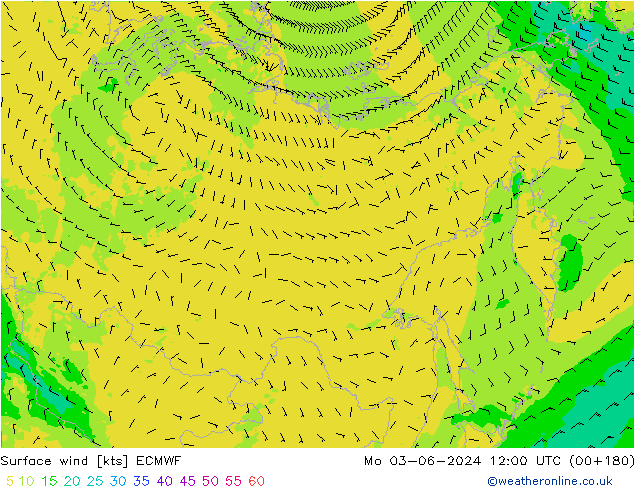 Surface wind ECMWF Mo 03.06.2024 12 UTC