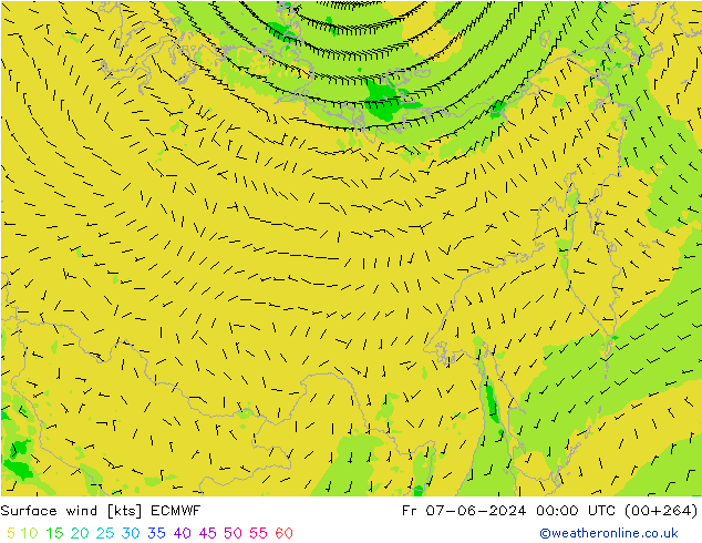 Wind 10 m ECMWF vr 07.06.2024 00 UTC