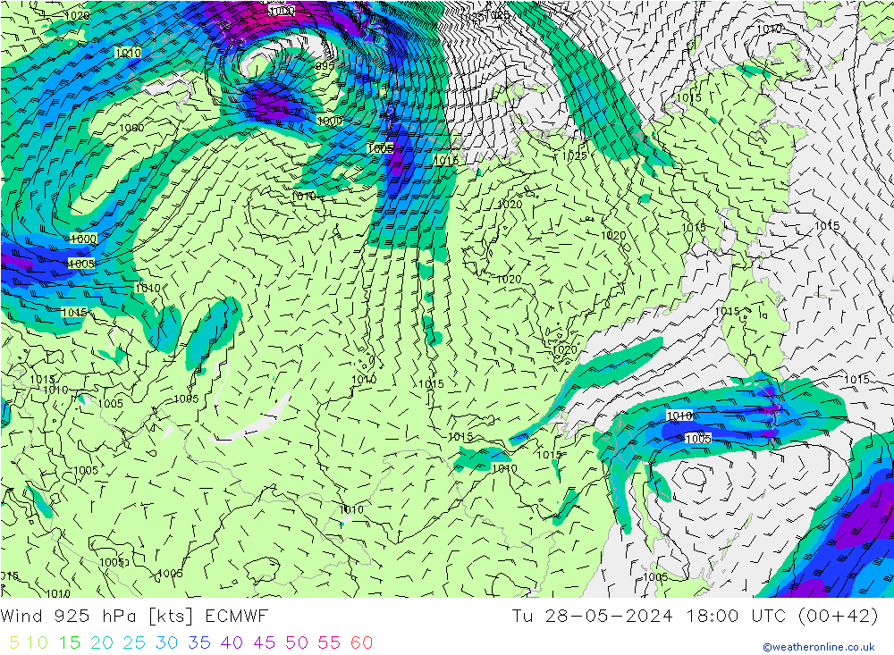 Wind 925 hPa ECMWF Di 28.05.2024 18 UTC