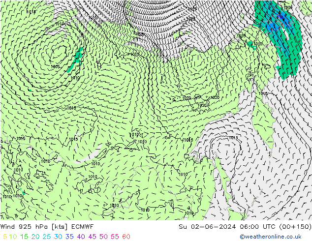 Viento 925 hPa ECMWF dom 02.06.2024 06 UTC