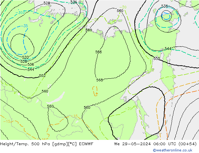 Geop./Temp. 500 hPa ECMWF mié 29.05.2024 06 UTC