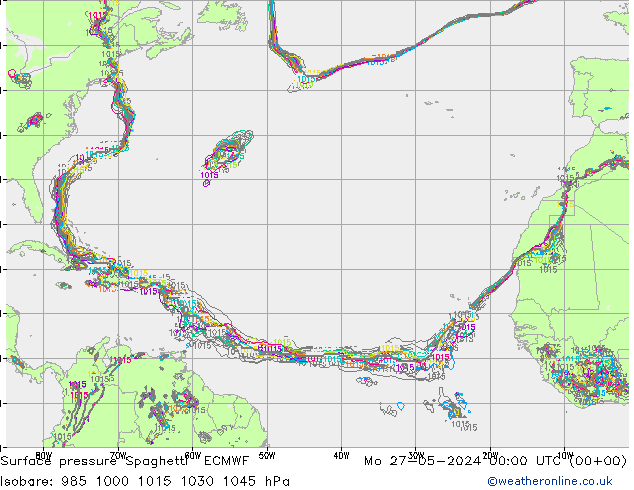 Bodendruck Spaghetti ECMWF Mo 27.05.2024 00 UTC