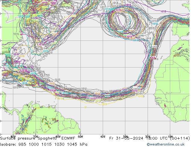 Atmosférický tlak Spaghetti ECMWF Pá 31.05.2024 18 UTC