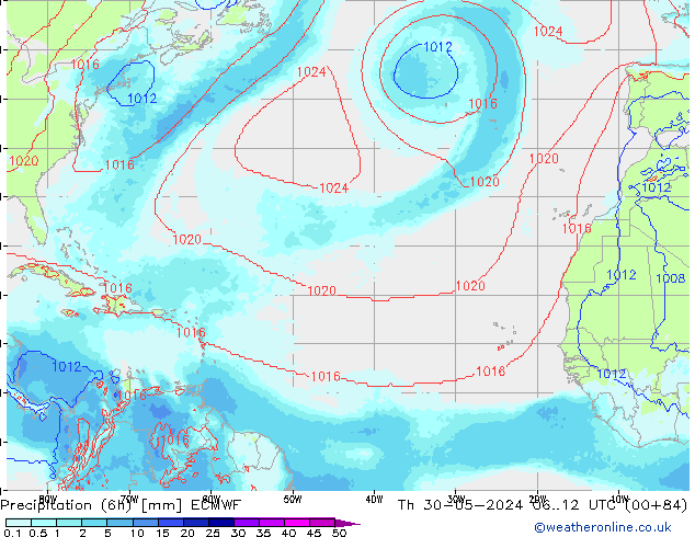 Precipitation (6h) ECMWF Th 30.05.2024 12 UTC