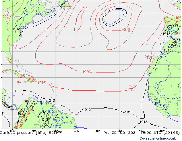 Surface pressure ECMWF We 29.05.2024 18 UTC