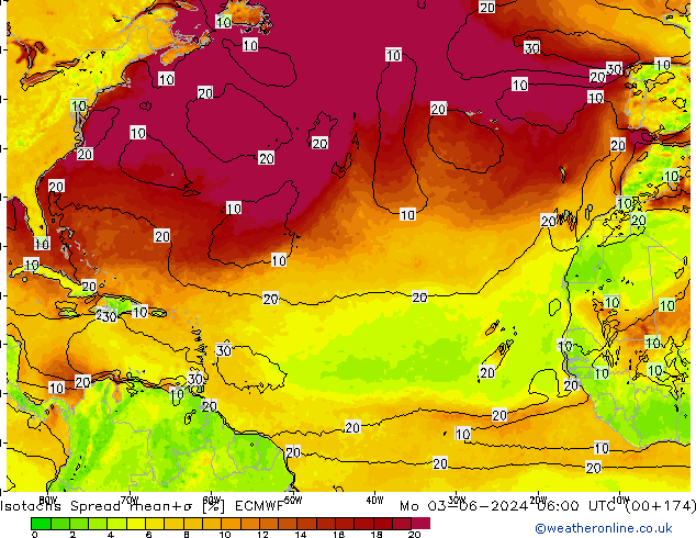 Izotacha Spread ECMWF pon. 03.06.2024 06 UTC