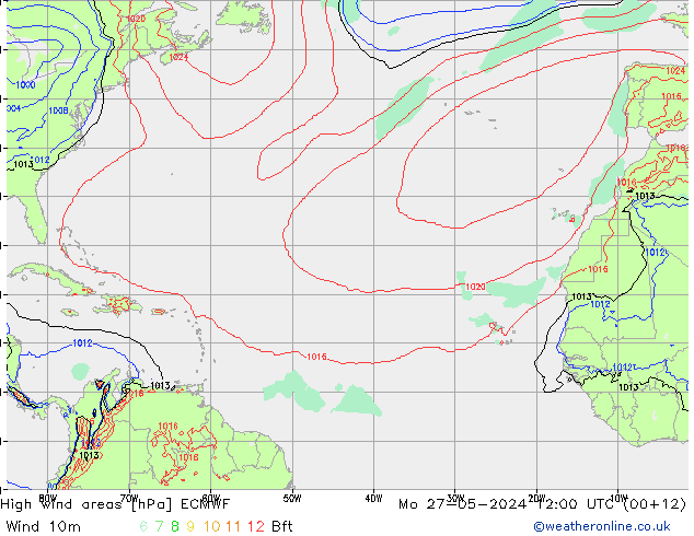 High wind areas ECMWF lun 27.05.2024 12 UTC