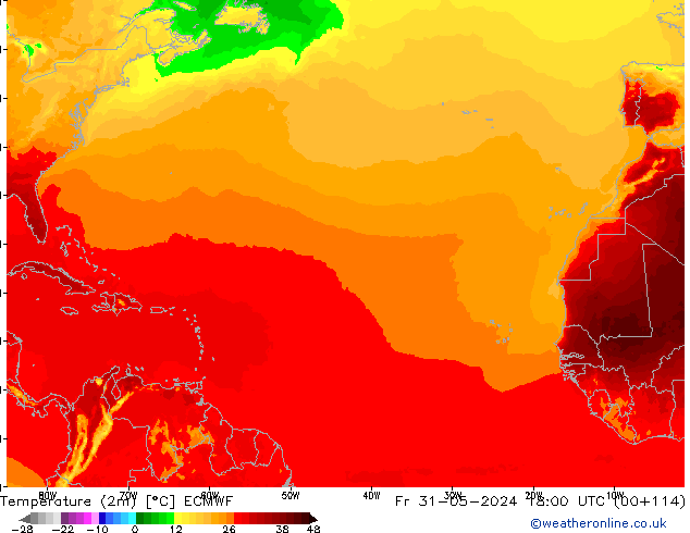 Temperatura (2m) ECMWF ven 31.05.2024 18 UTC