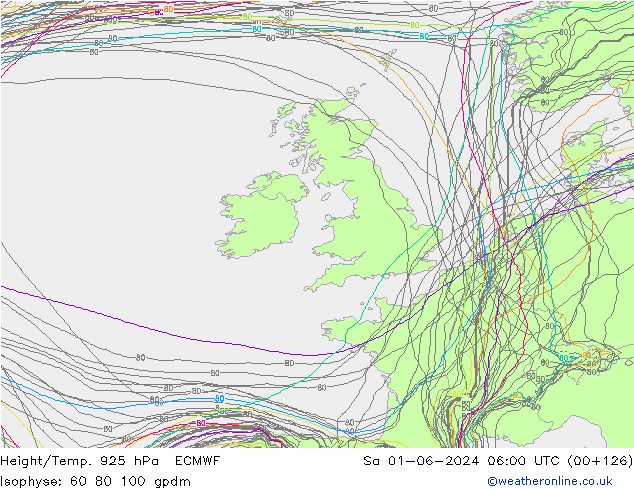 Height/Temp. 925 hPa ECMWF Sa 01.06.2024 06 UTC