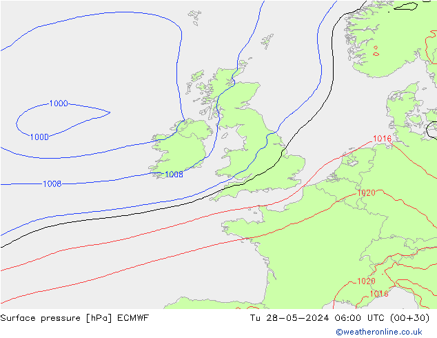 Atmosférický tlak ECMWF Út 28.05.2024 06 UTC