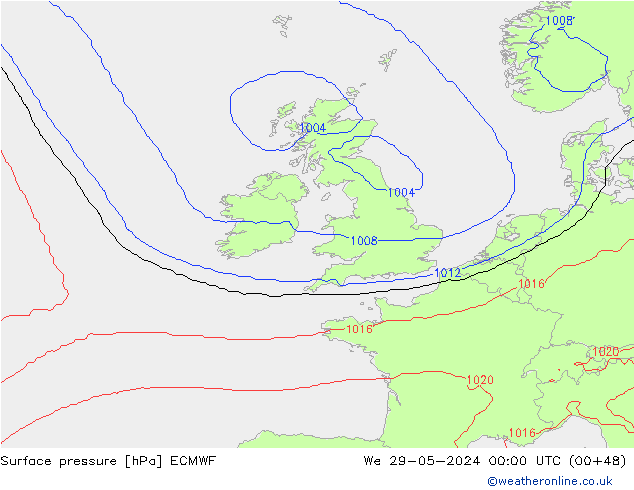 Atmosférický tlak ECMWF St 29.05.2024 00 UTC