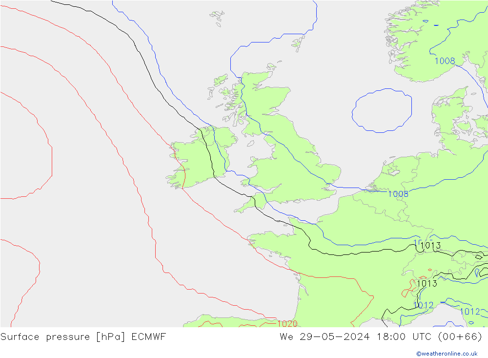 Atmosférický tlak ECMWF St 29.05.2024 18 UTC