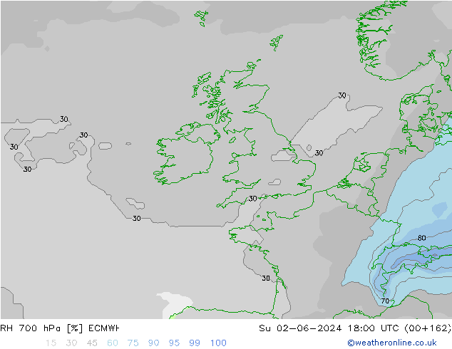 RH 700 hPa ECMWF So 02.06.2024 18 UTC